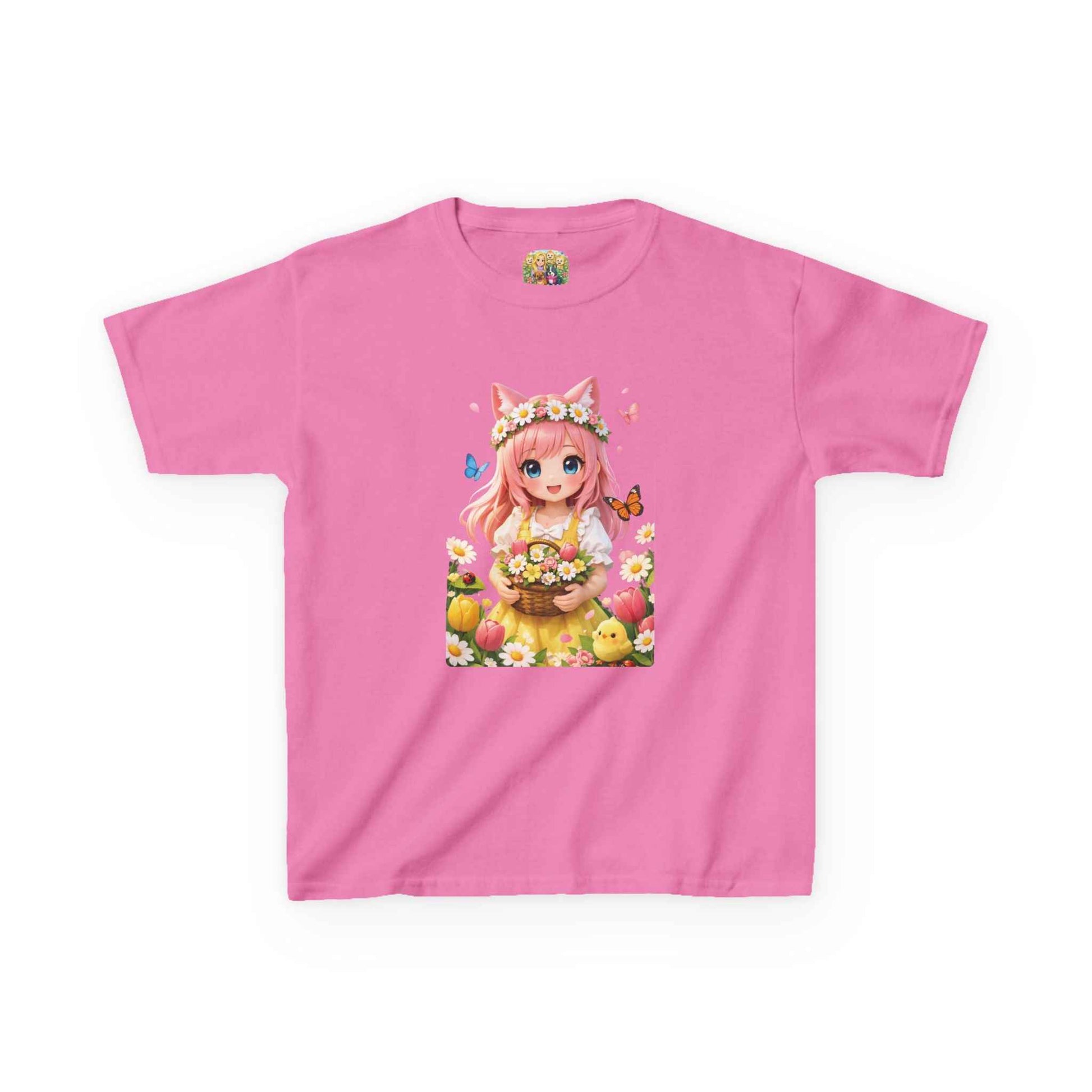 Kinder T-shirt Lente Anime Girl– Kawaii Bloemen Design – Heavy Cotton Kids Shirt XS-XL – Creatieve Aap