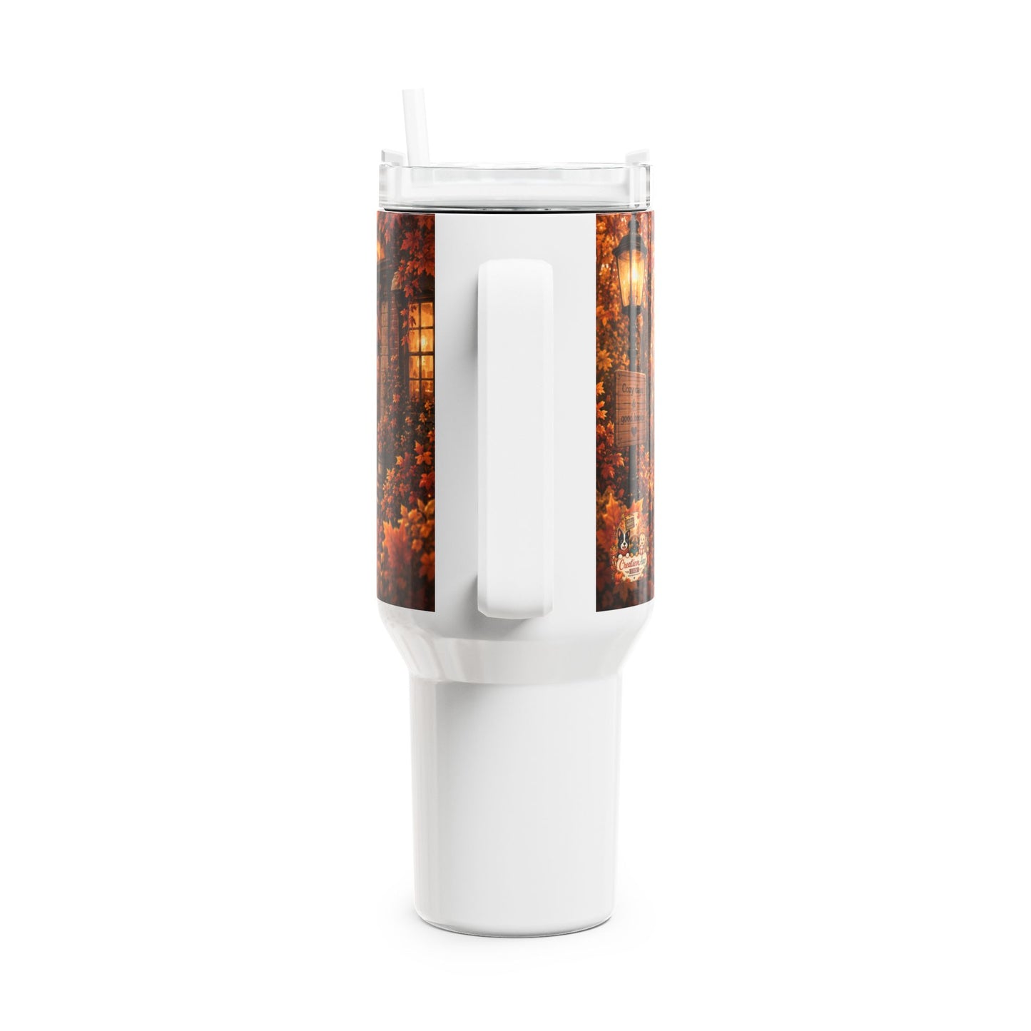 Shelby Cozy Onderweg Herfst Tumbler 1,18 Liter | Dubbelwandige RVS Thermobeker met Rietje | Creatieve Aap
