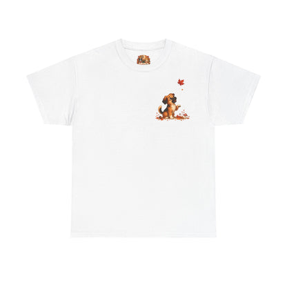 Novi Leaf Chaser Herfst T-Shirt – Unisex Dubbelzijdig Bedrukt | Schattig Herfst Honden Shirt | Gildan 5000