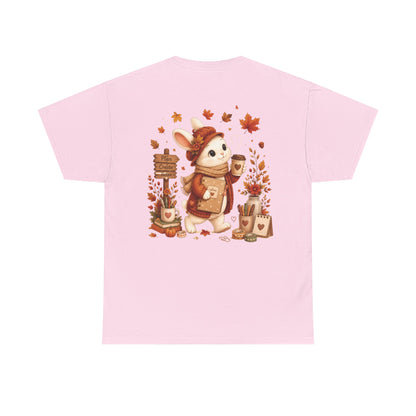 Maggie Cozy Planning Herfst T-Shirt – Dubbelzijdig Bedrukt | Unisex Heavy Cotton Shirt | Herfst Konijn
