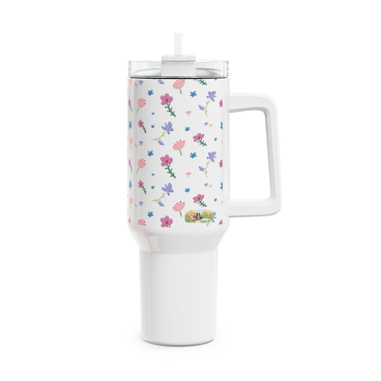 Fleurige Bloemen Tumbler 1200 ML – RVS Thermosbeker met Handvat – Dubbelwandig Geïsoleerd – Lente Collectie Creatieve Aap