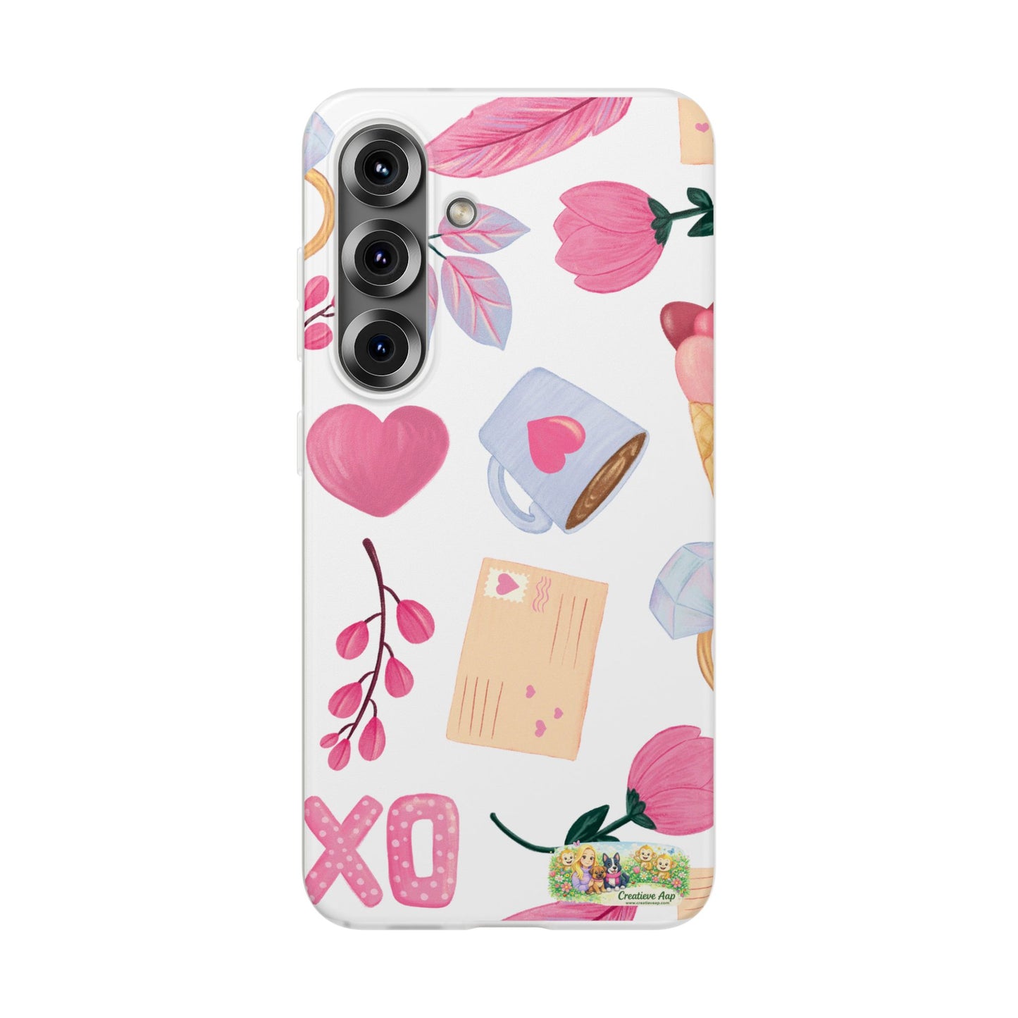 XO Telefoonhoesje – Hartjes & Lieve Post Illustratie – Transparante Flexi Case – iPhone & Samsung Galaxy