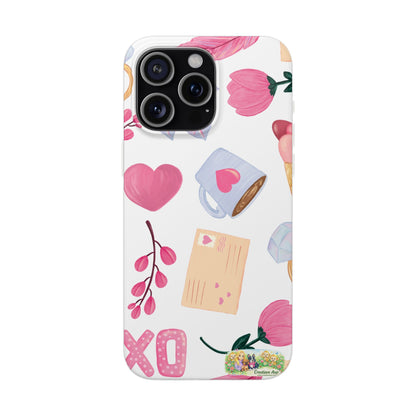 XO Telefoonhoesje – Hartjes & Lieve Post Illustratie – Transparante Flexi Case – iPhone & Samsung Galaxy