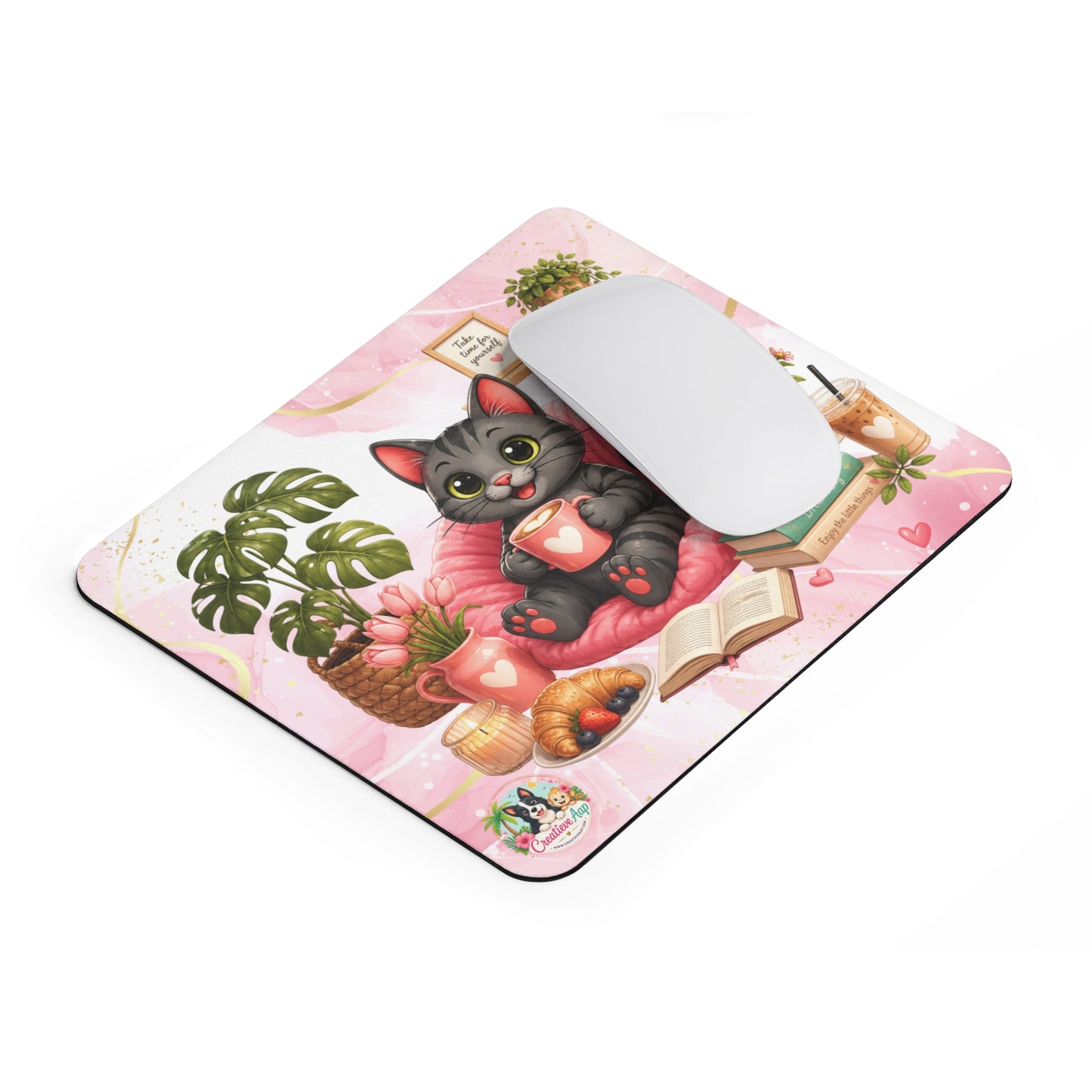 Shelby Cozy Koffie Muismat | Kawaii Kat Mousepad | Creatieve Aap