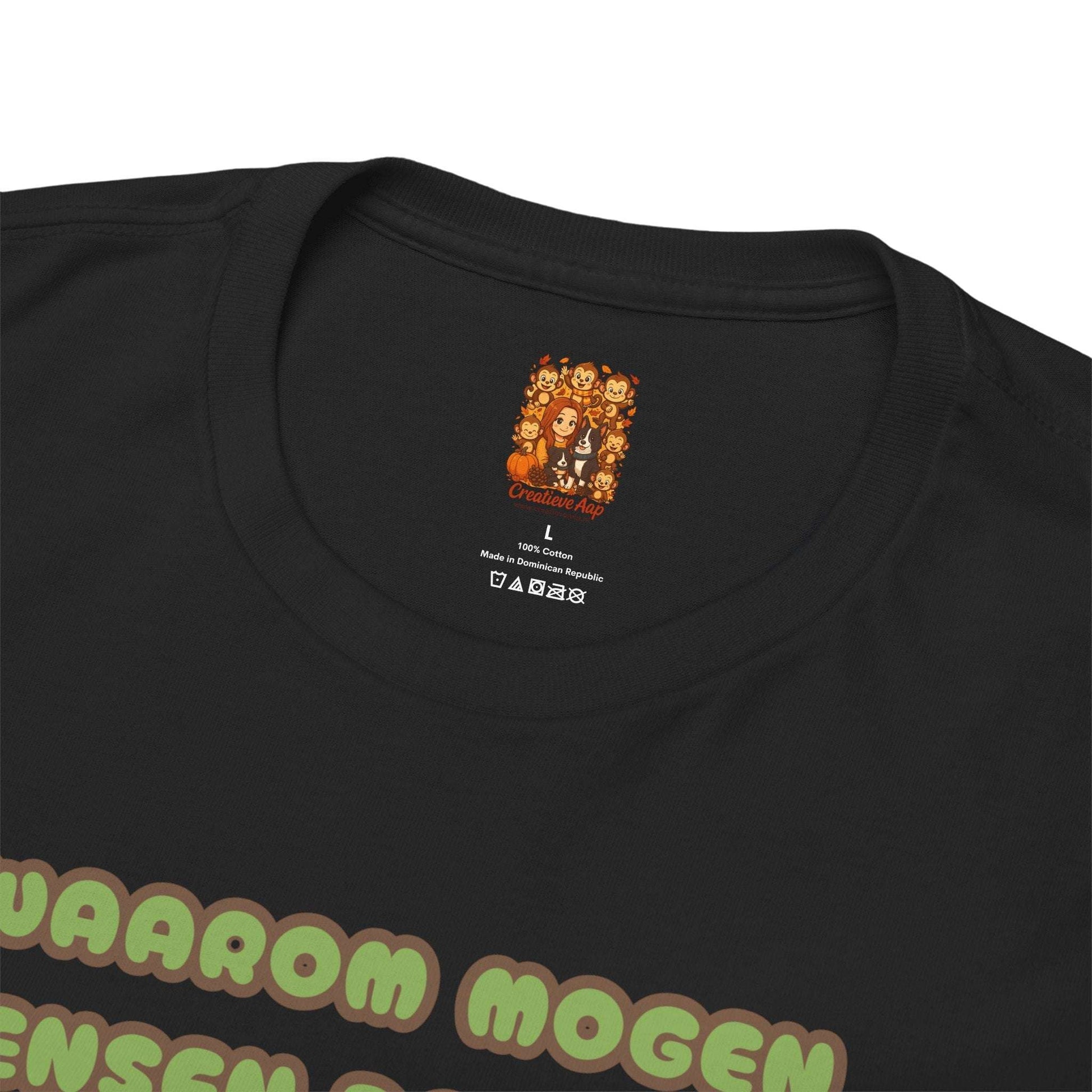 shirt 5 kleuren dom mensen humor zwart binnenkant nek branding label Creatieve Aap