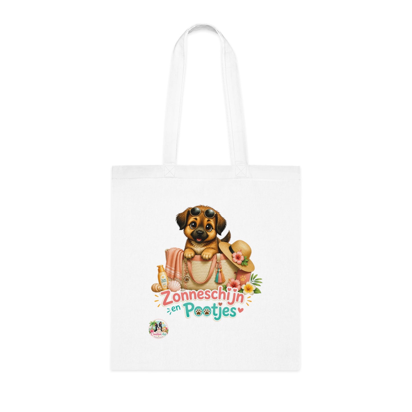 Novi Zonneschijn en Pootjes Katoenen Tote Bag – Zomerse Puppy Tas | Creatieve Aap