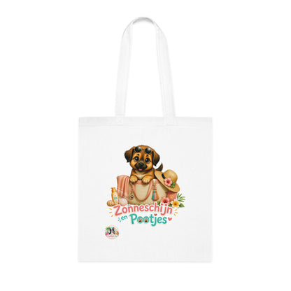 Novi Zonneschijn en Pootjes Katoenen Tote Bag – Zomerse Puppy Tas | Creatieve Aap