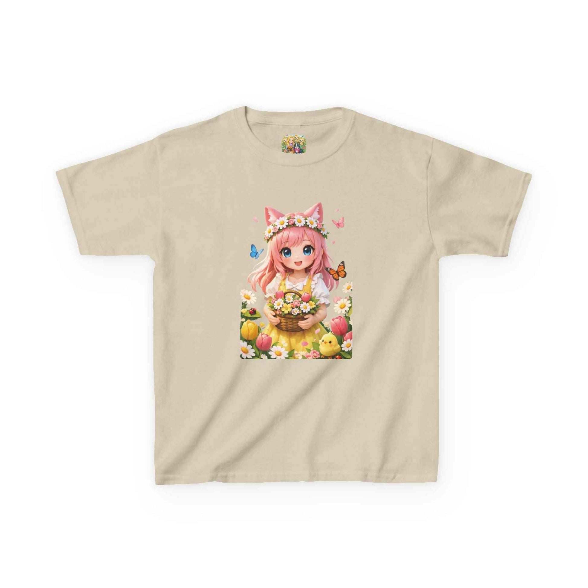 Kinder T-shirt Lente Anime Girl– Kawaii Bloemen Design – Heavy Cotton Kids Shirt XS-XL – Creatieve Aap