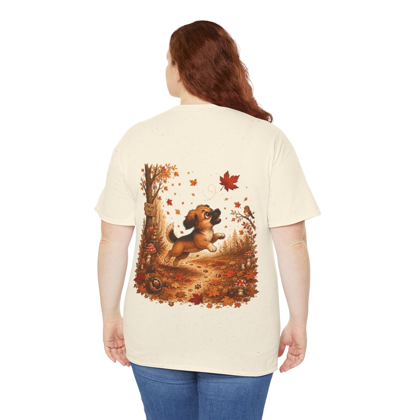 Novi Leaf Chaser Herfst T-Shirt – Unisex Dubbelzijdig Bedrukt | Schattig Herfst Honden Shirt | Gildan 5000