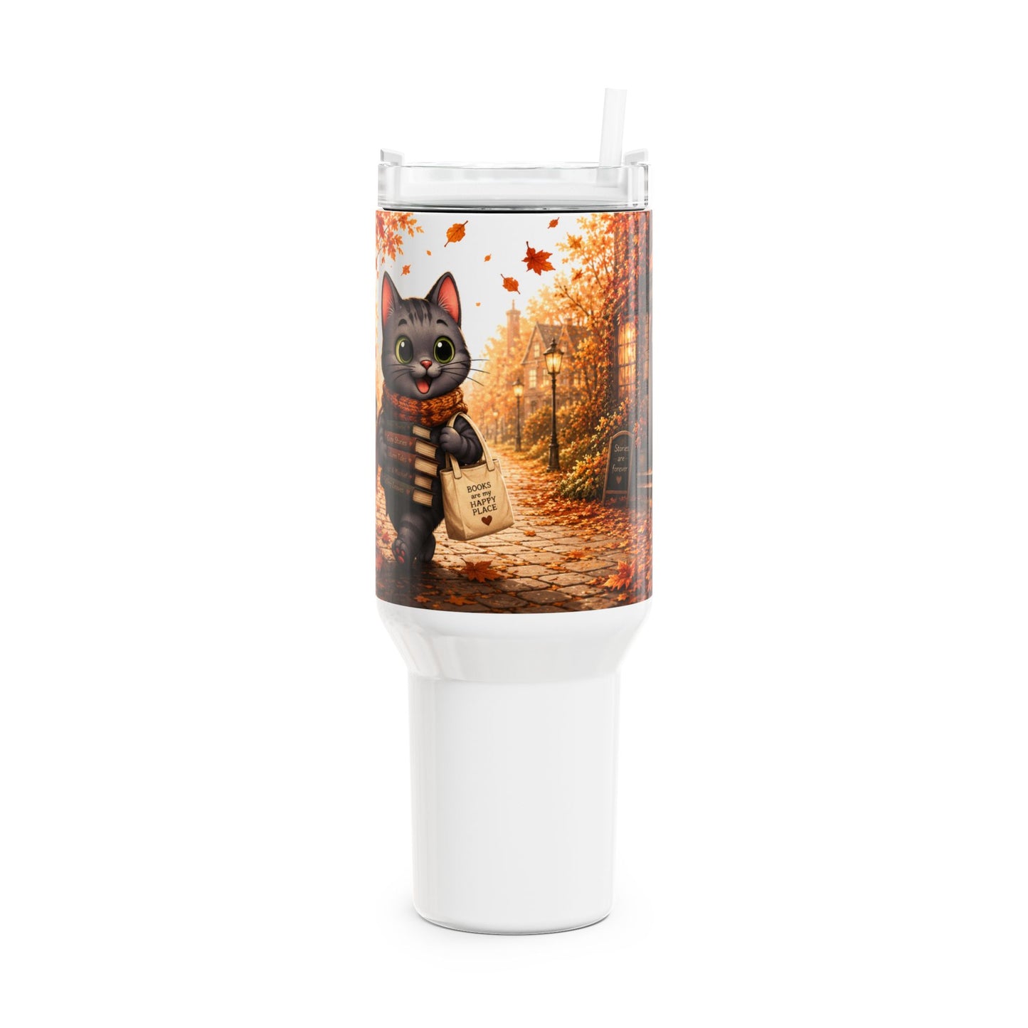 Shelby Cozy Onderweg Herfst Tumbler 1,18 Liter | Dubbelwandige RVS Thermobeker met Rietje | Creatieve Aap