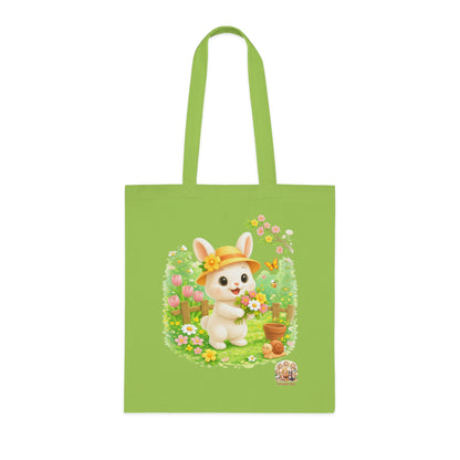 Tote Bag Maggie Lente – Katoenen Tas met Konijn & Bloemen | Lavender & Lime | Creatieve Aap