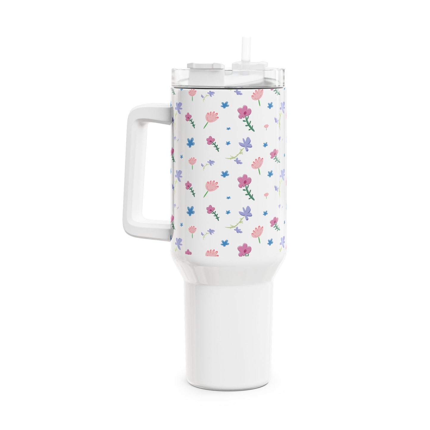 Fleurige Bloemen Tumbler 1200 ML – RVS Thermosbeker met Handvat – Dubbelwandig Geïsoleerd – Lente Collectie Creatieve Aap