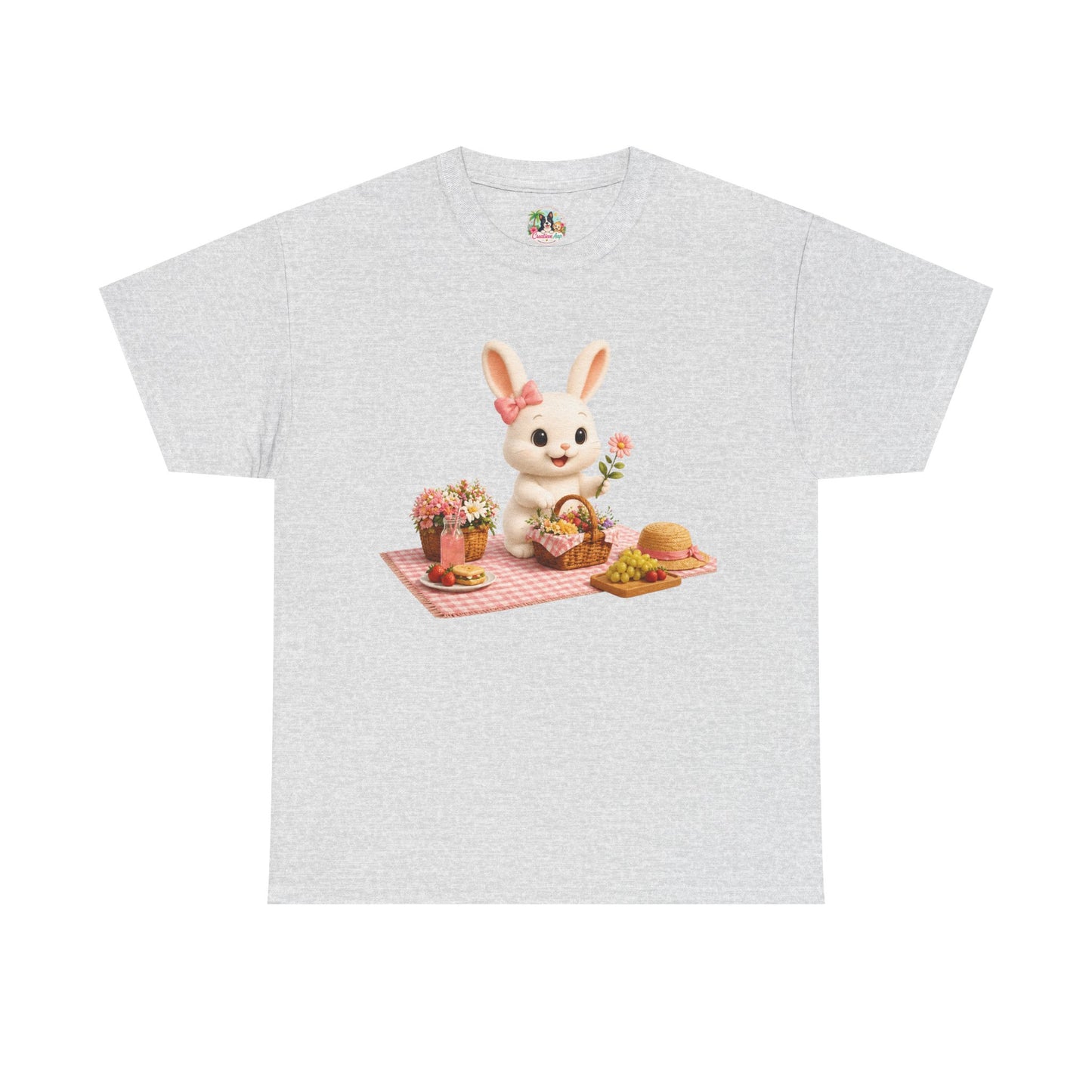 Maggie Zomer T-Shirt Volwassenen – Kawaii Konijn Picknick Shirt | Creatieve Aap
