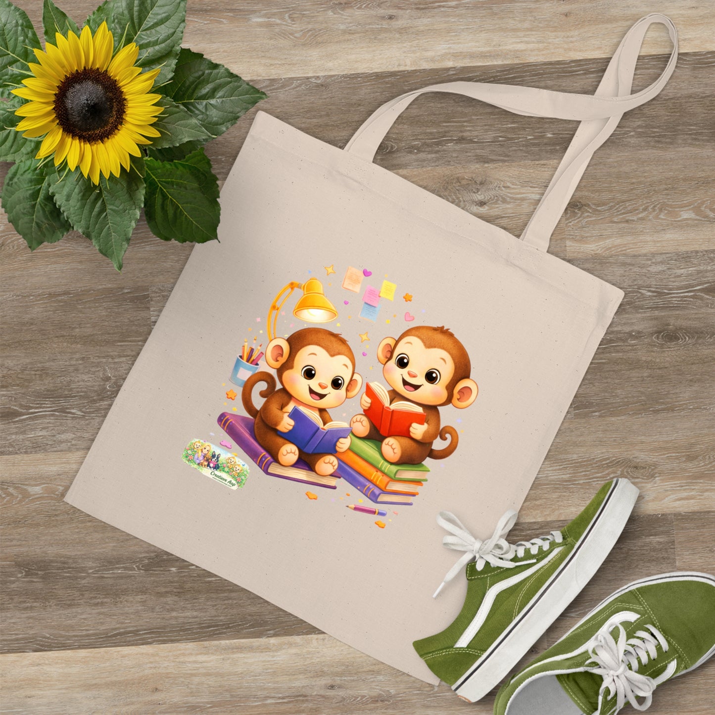 Canvas Tote Bag Creatieve Apen – Boekenliefhebber Tas