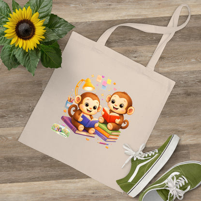 Canvas Tote Bag Creatieve Apen – Boekenliefhebber Tas