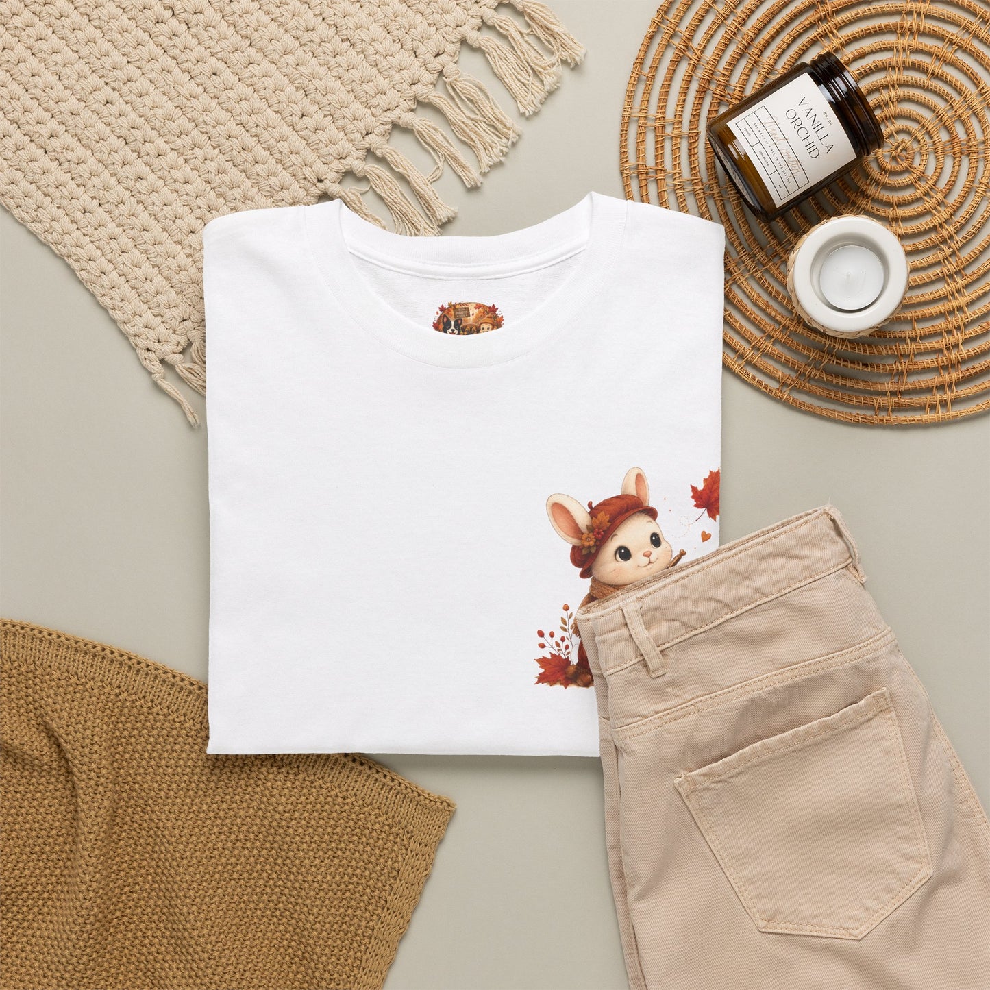 Maggie Cozy Planning Herfst T-Shirt – Dubbelzijdig Bedrukt | Unisex Heavy Cotton Shirt | Herfst Konijn
