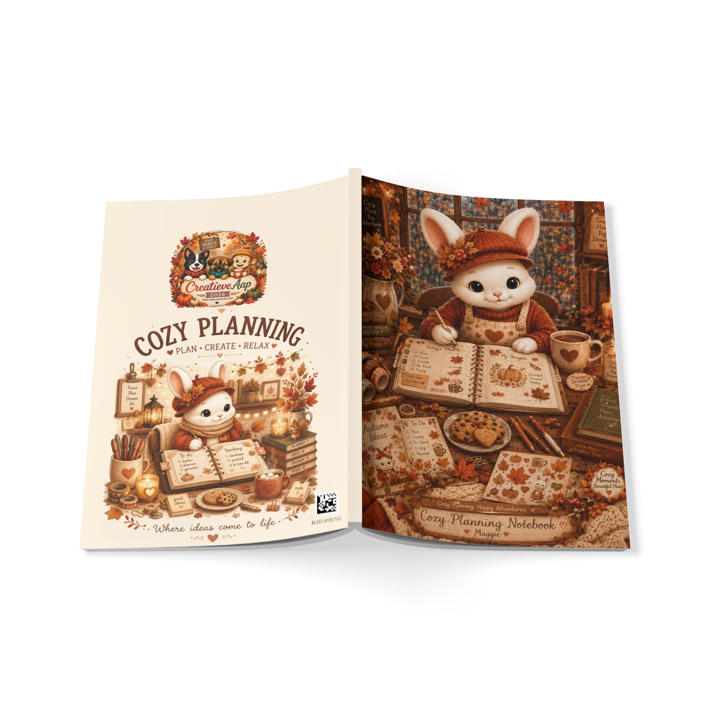 Maggie Cozy Planning A5 Notebook | Herfst 2026 | Lijn Notitieboek | Creatieve Aap