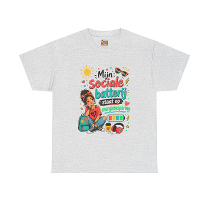 Mijn sociale batterij staat op energiebesparing – Uniseks Humor T-shirt voor Introverts