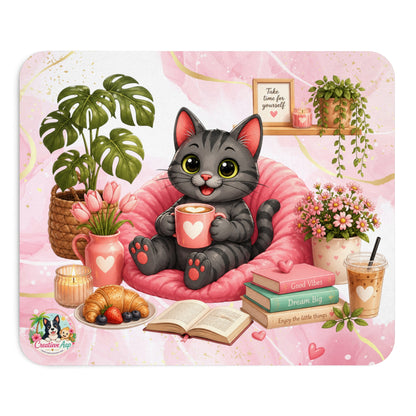 Shelby Cozy Koffie Muismat | Kawaii Kat Mousepad | Creatieve Aap