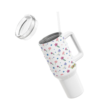Fleurige Bloemen Tumbler 1200 ML – RVS Thermosbeker met Handvat – Dubbelwandig Geïsoleerd – Lente Collectie Creatieve Aap
