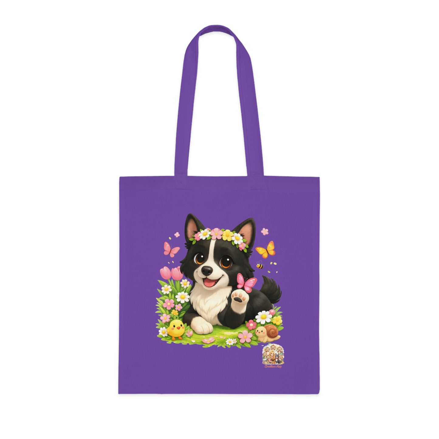 Tote Bag Nikita Lente – Katoenen Tas met Hond & Bloemen | Lavender | Creatieve Aap