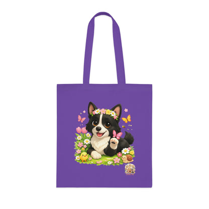 Tote Bag Nikita Lente – Katoenen Tas met Hond & Bloemen | Lavender | Creatieve Aap