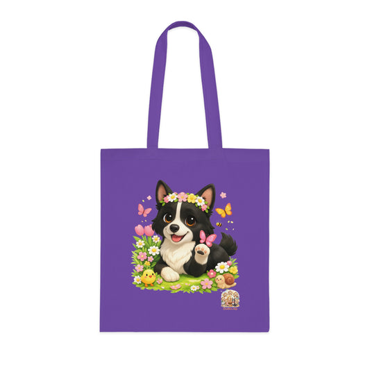 Tote Bag Nikita Lente – Katoenen Tas met Hond & Bloemen | Lavender | Creatieve Aap
