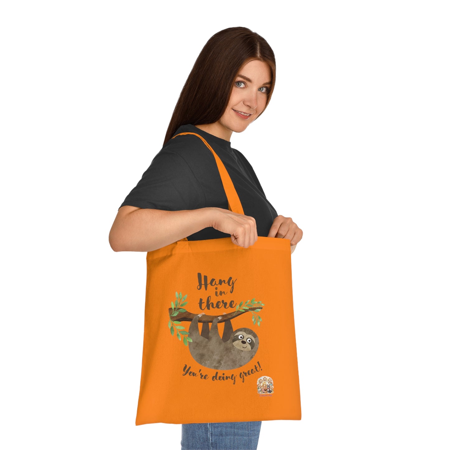 Tote Bag “Hang in There” – Luiaard Quote Tas | Lime & Orange | Creatieve Aap