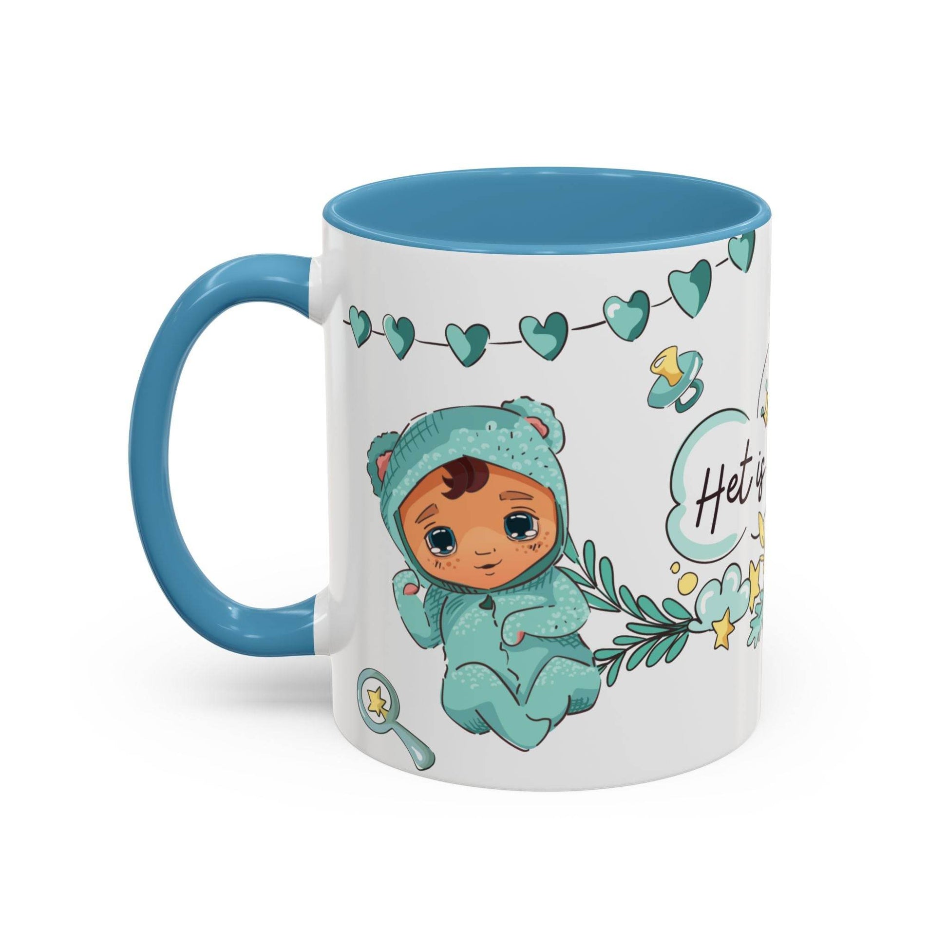 Geboorte Mok – Het is een Prins – Keramische Mok 330 ml – Blauwe Binnenkant - Creatieve Aap