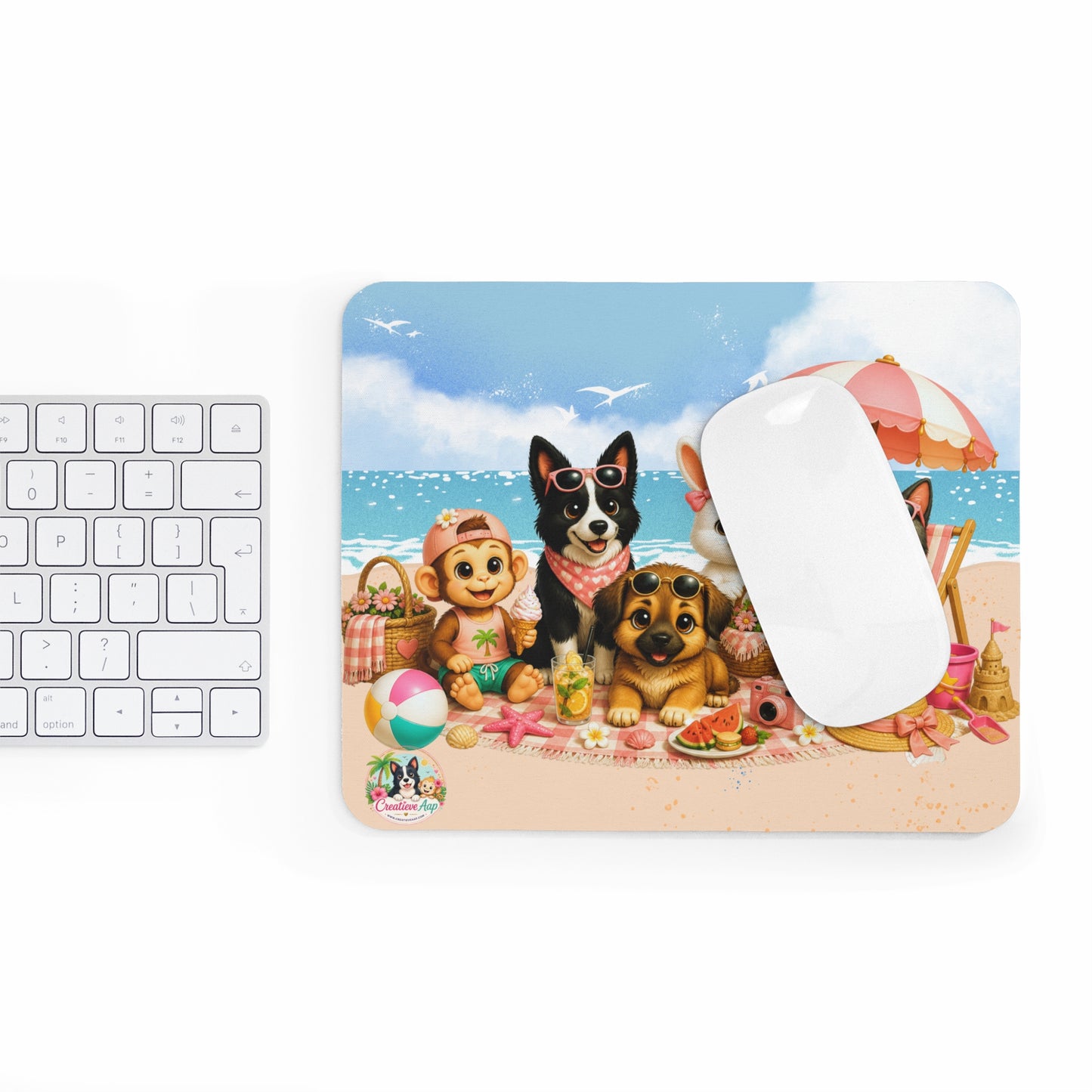 Zomer Mood Muismat | Creatieve Aap Karakters Mousepad | Kawaii Strand Bureau Accessoire