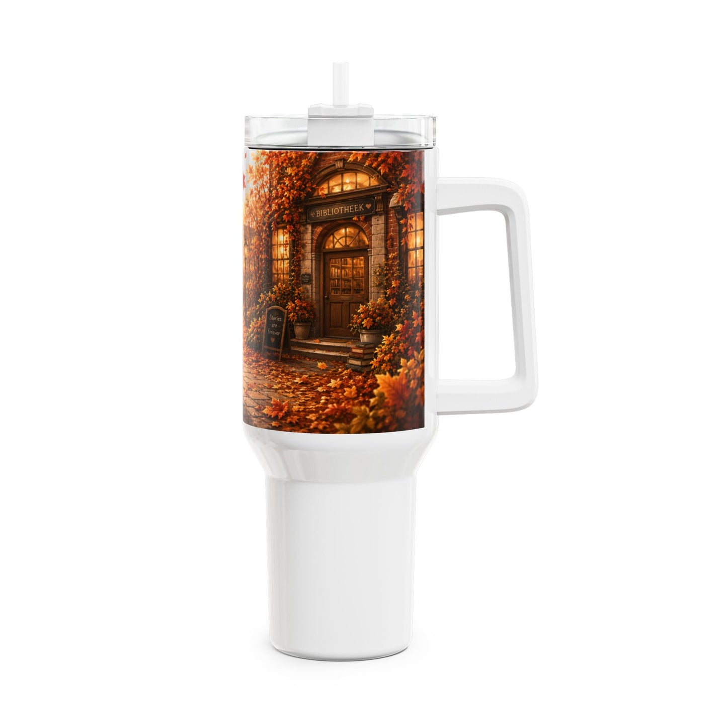 Shelby Cozy Onderweg Herfst Tumbler 1,18 Liter | Dubbelwandige RVS Thermobeker met Rietje | Creatieve Aap