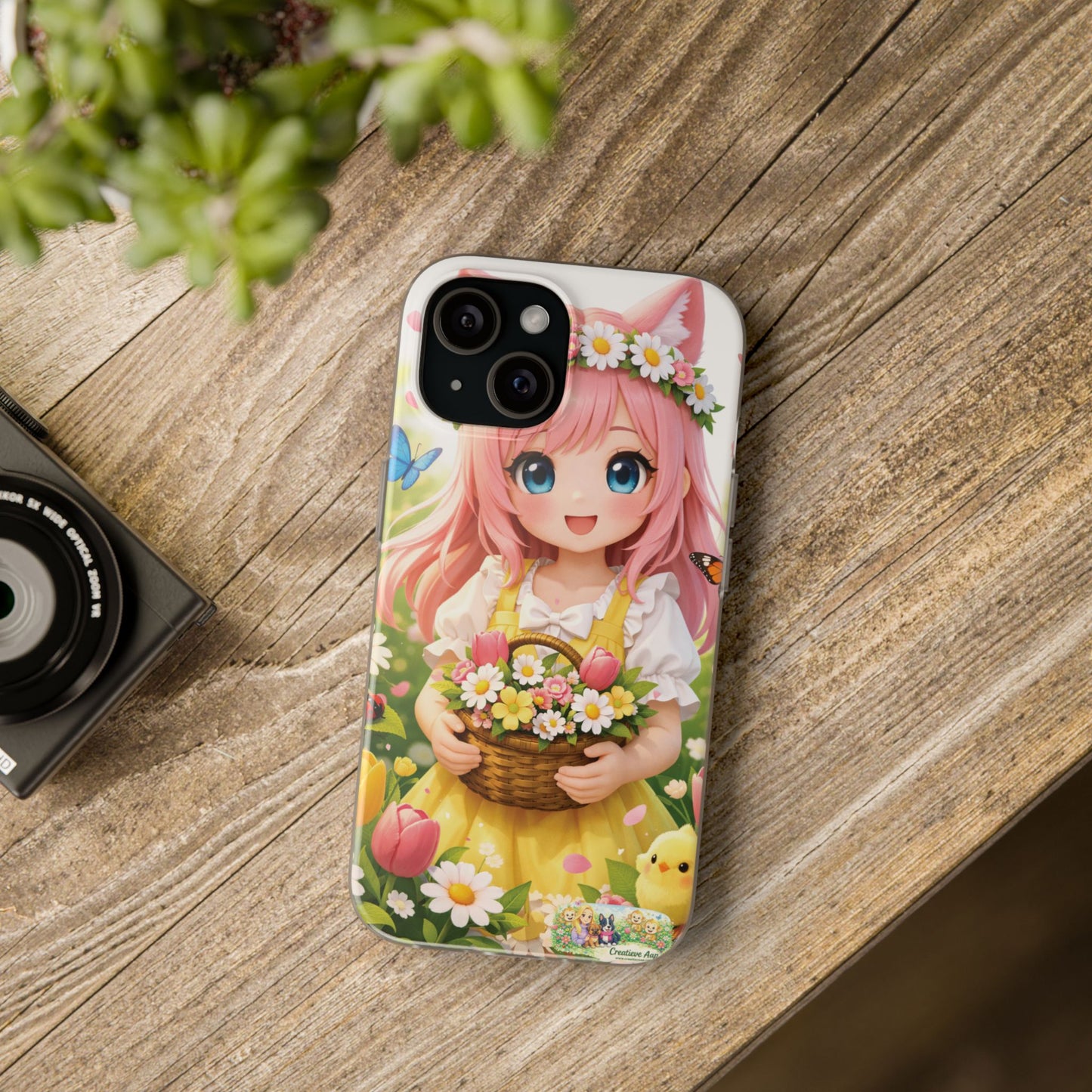 Lente Girl Telefoonhoesje – Kawaii Anime Bloemen Design – Transparante Flexi Case – iPhone & Samsung Galaxy – Creatieve Aap Lente 2026