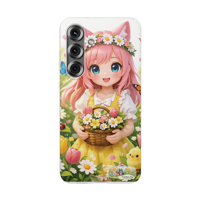 Lente Girl Telefoonhoesje – Kawaii Anime Bloemen Design – Transparante Flexi Case – iPhone & Samsung Galaxy – Creatieve Aap Lente 2026