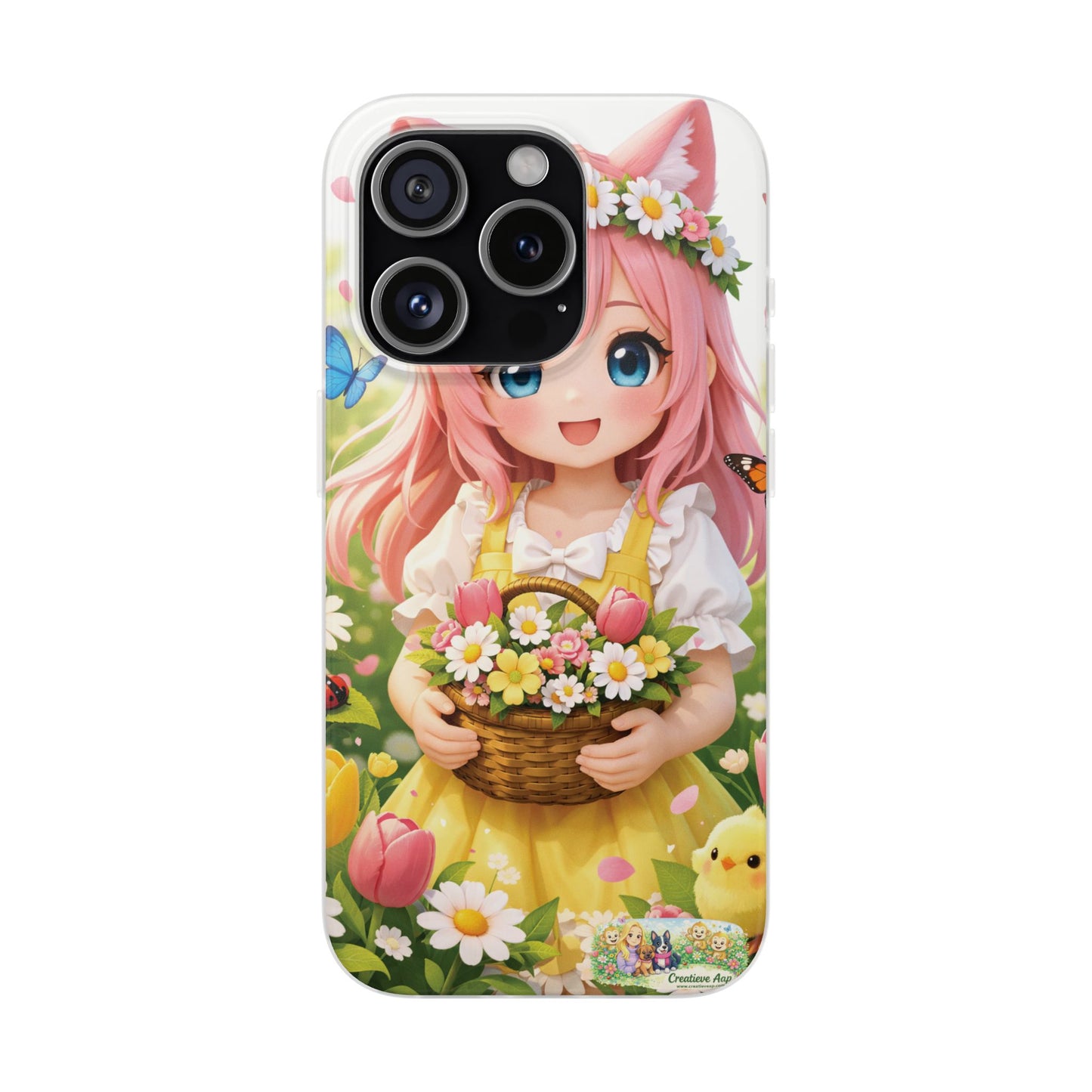 Lente Girl Telefoonhoesje – Kawaii Anime Bloemen Design – Transparante Flexi Case – iPhone & Samsung Galaxy – Creatieve Aap Lente 2026