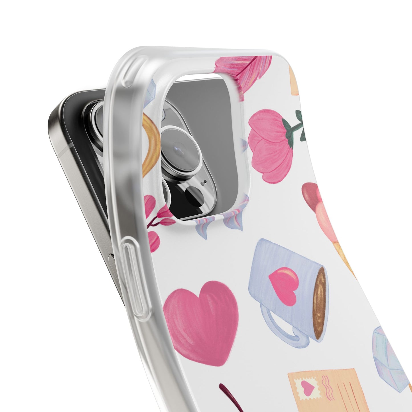 XO Telefoonhoesje – Hartjes & Lieve Post Illustratie – Transparante Flexi Case – iPhone & Samsung Galaxy
