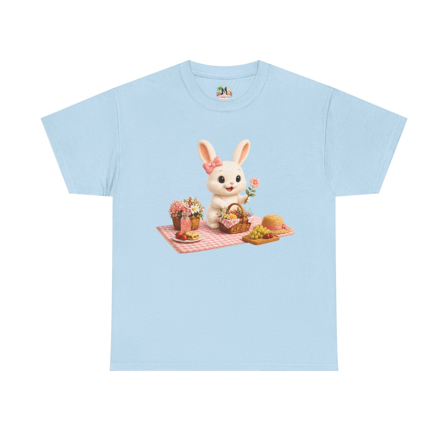 Maggie Zomer T-Shirt Volwassenen – Kawaii Konijn Picknick Shirt | Creatieve Aap