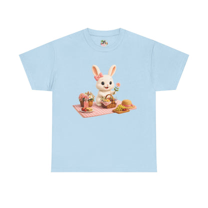 Maggie Zomer T-Shirt Volwassenen – Kawaii Konijn Picknick Shirt | Creatieve Aap