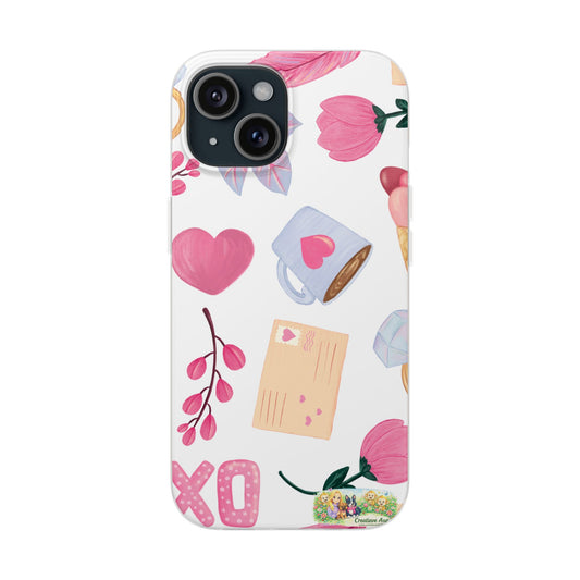 XO Telefoonhoesje – Hartjes & Lieve Post Illustratie – Transparante Flexi Case – iPhone & Samsung Galaxy
