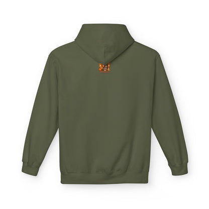 Hoodie Amsterdammer Military Green achterkant met capuchon en rand logo Creatieve Aap klein