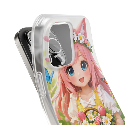 Lente Girl Telefoonhoesje – Kawaii Anime Bloemen Design – Transparante Flexi Case – iPhone & Samsung Galaxy – Creatieve Aap Lente 2026