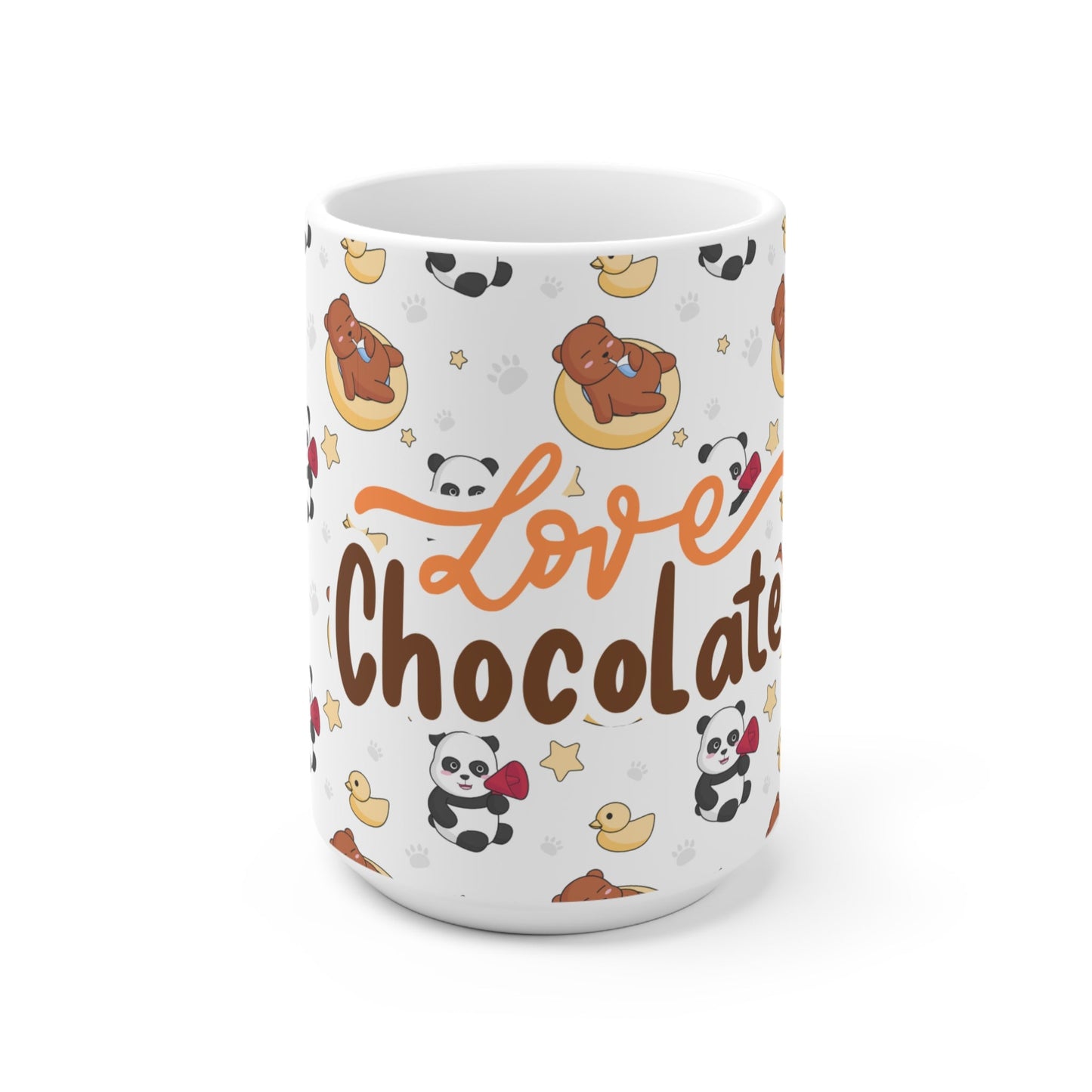 Mok “Love Chocolate” met Panda & Teddybeer Design – 325 ml & 440 ml Printify