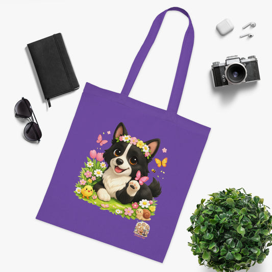 Tote Bag Nikita Lente – Katoenen Tas met Hond & Bloemen | Lavender | Creatieve Aap
