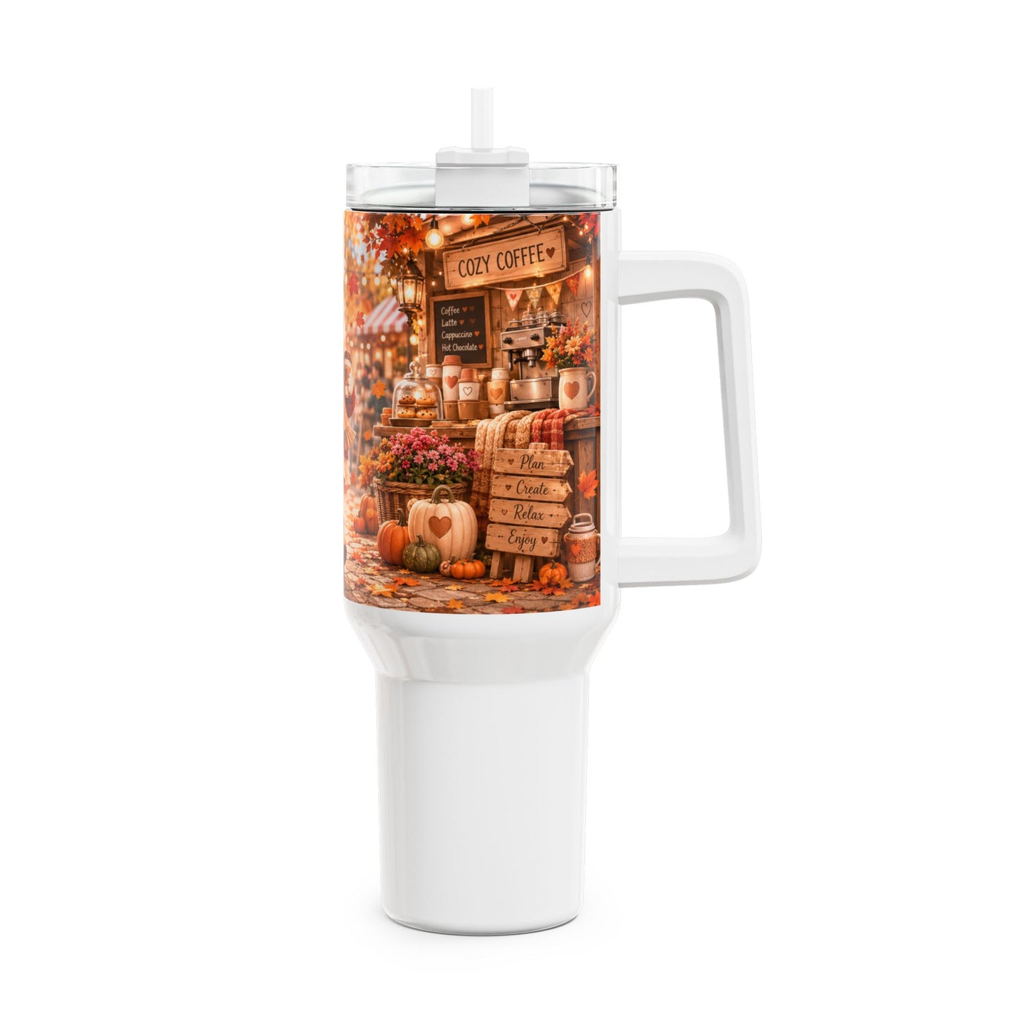 Maggie Planner Onderweg Herfst Tumbler 1,18 Liter | Dubbelwandige RVS Thermobeker met Rietje | Creatieve Aap