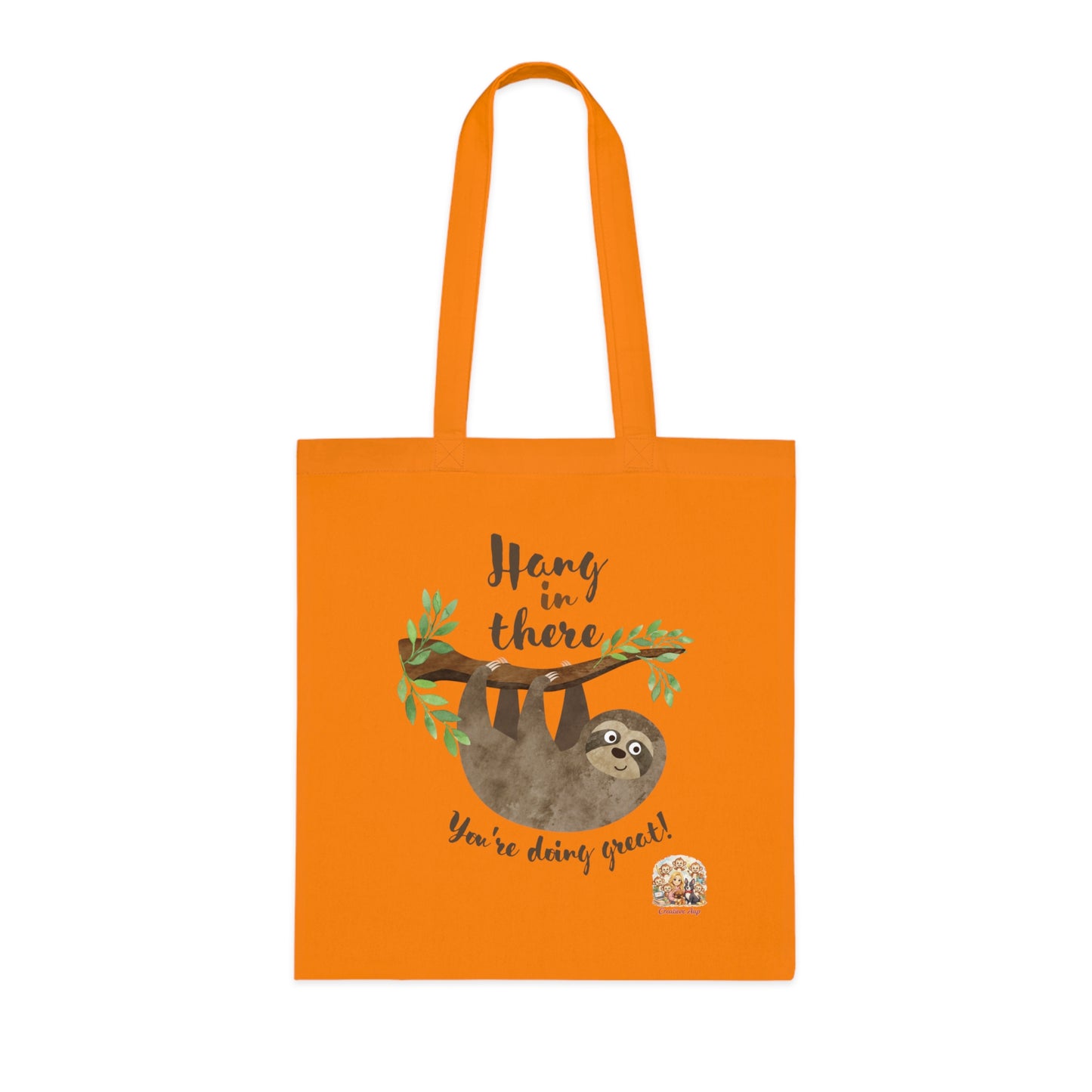 Tote Bag “Hang in There” – Luiaard Quote Tas | Lime & Orange | Creatieve Aap