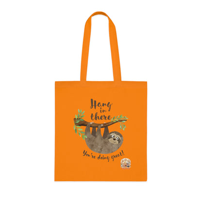 Tote Bag “Hang in There” – Luiaard Quote Tas | Lime & Orange | Creatieve Aap
