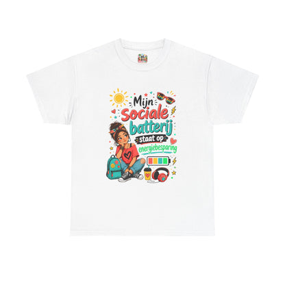Mijn sociale batterij staat op energiebesparing – Uniseks Humor T-shirt voor Introverts