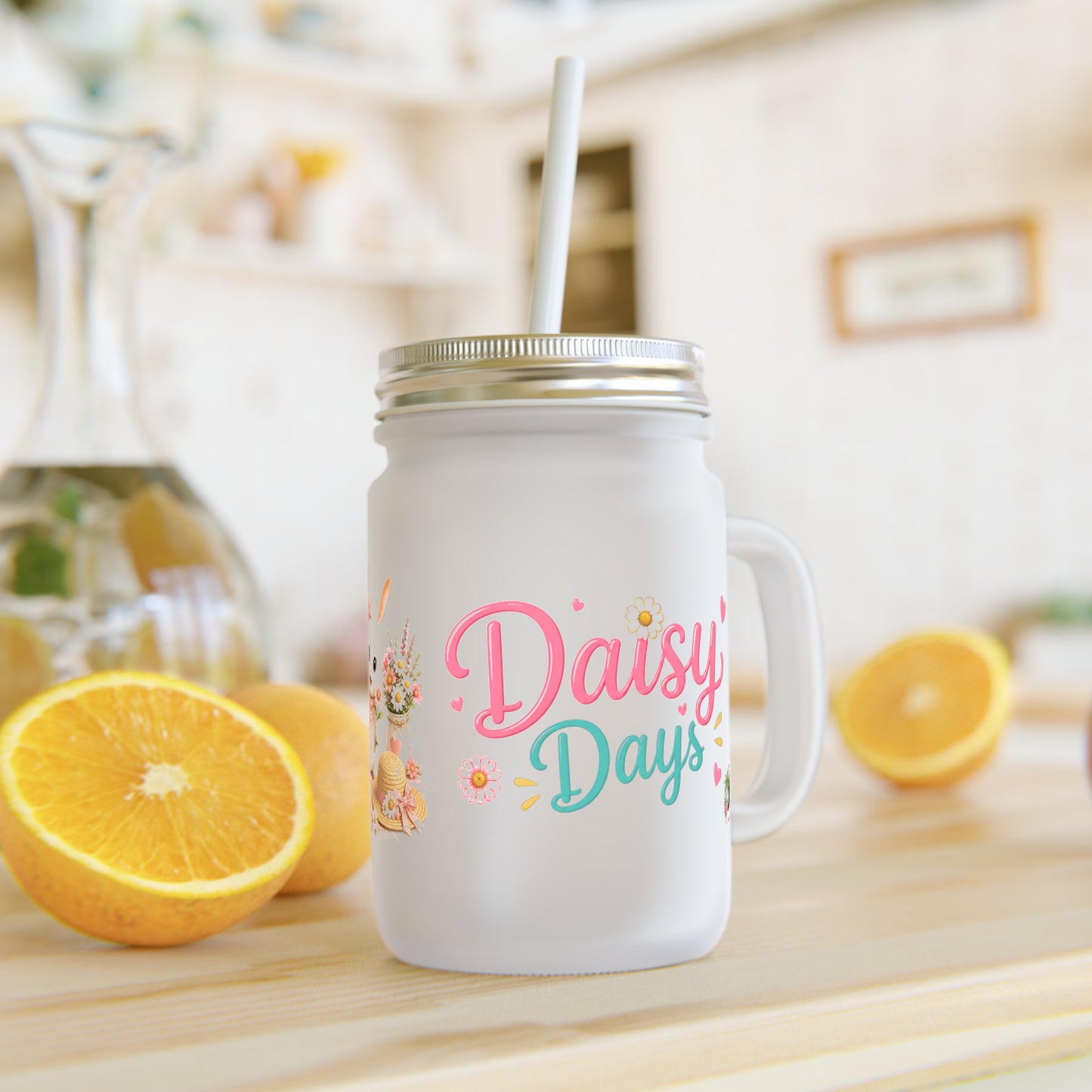 Daisy Days Mason Jar met Rietje – Maggie Zomer Drinkglas 350 ml