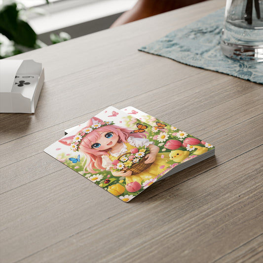 Anime Lente Girl Speelkaarten – Kawaii Pokerdeck met Bloemen & Lentesfeer