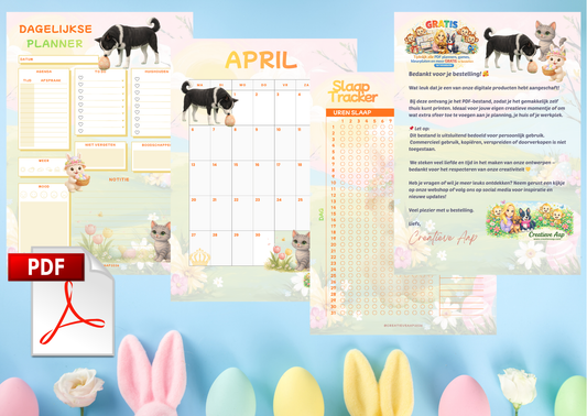 April Planner Set 2026 PDF Download – Dagelijkse Planner, Maandkalender & Slaap Tracker | Creatieve Aap