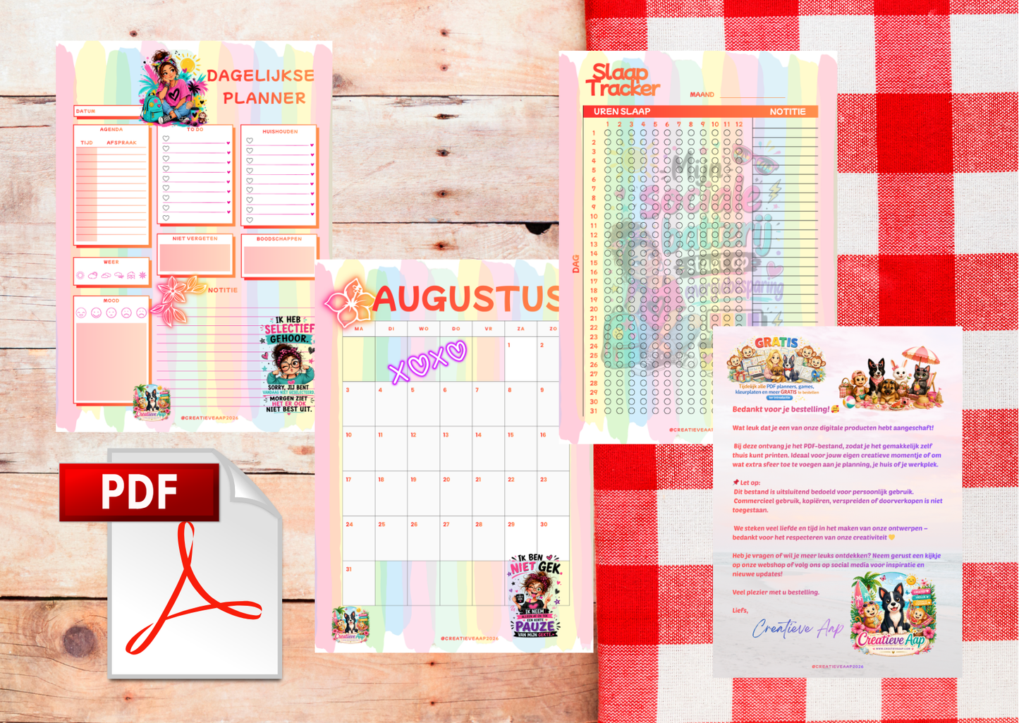 Augustus 2026 Planner Set PDF – Downloadbare Printable Planner | Maandplanner, Dagplanner & Slaaptracker